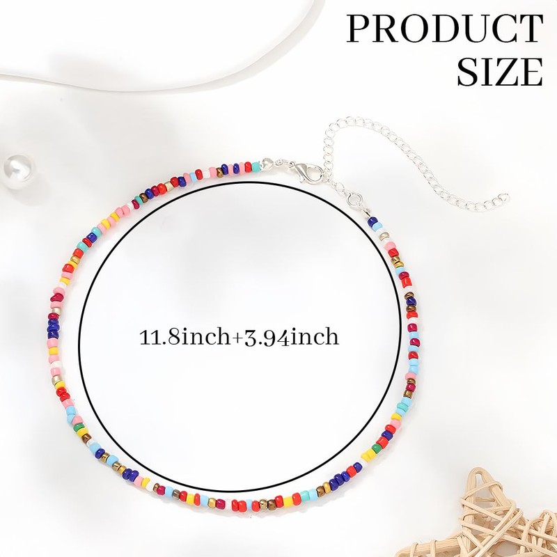 IBXWMNG Tiny Beads Choker Adjustable Beach Necklace Colorful Boho Hawaiian