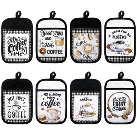 Bencailor 8 Pcs Pot Holders with Pocket Sunflower Kitchen Potholder Funny Buffalo Plaid Hot Pad Oven Mitts Cute Cookie Bag Farmhouse Oven Gloves for Christmas Kitchen Gift Baking Cooking(Coffee)