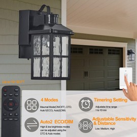 KiwiLusam Porch Light with GFCI Outlet with Remote,Dusk to Dawn Outdoor Light with Outlet,Upgraded 4 Lighting Modes Motion Sensor Exterior Lights for House Patio Garage