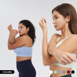 AMRIY Racerback Sports Bras for Women Medium Support Padded Bra Supportive Compression Seamless Women's Sports Wireless Bra Black,L