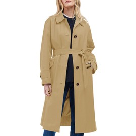 Tankaneo Womens Trench Coats Single Breasted Long Windproof Overcoat with Pockets and Belt