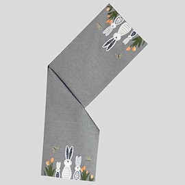 Raebel OHG Tischläufer 40 x 140 cm mit Kurbelsticker Osterhasen in grau Blumen Ostern Frühling