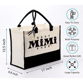 Canvas Bag for Mimi, Best Mimi Ever, Cotton Canvas Tote Bag, Mother's Day Gift for Mother, Mom Gift from Daughter Son, Womens Weekend Bag, Reusable Grocery Bags for Picnic Shopping Holiday Camping