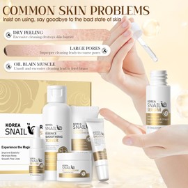 Snail Mucin, Skincare Set Korea, Advanced Snail 96 Mucin Power Essence, Snail Mucin Cream, Snail Mucin Eye Cream, Cleanser, Face Toner, Skin Care Set for Girls and Women