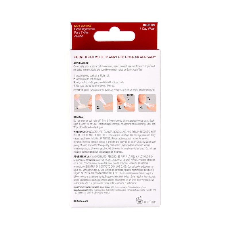 Kiss Everlasting French Nail Manicure, Chip-Free, Flexi-Fit Technology, Real Short,