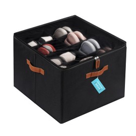 OrganiHaus Shoe Organizer for Closet and Entryway, Fits up to 16 Pairs, Large Shoe Storage Box, Collapsible Shoes Storage Bin, Shoes Container w/Reinforced Handles and Clear Cover - Black