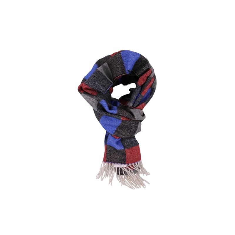 Wool Scarf Men's Winter Scarf Checked in Anthracite Red Blue