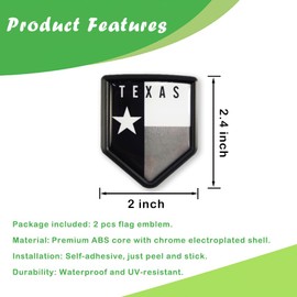 Newperlite Black Texas Flag Decal Sticker Car Emblem Texas Flag Car Decoration Accessories Shield for Truck Vehicles Cars, 2 Pack