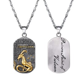 Zodiac Necklace,Capricorn,Constellation,Celestial,Astrology Jewelry,Dog Tag,Mens Necklaces Pendants Stainless Steel