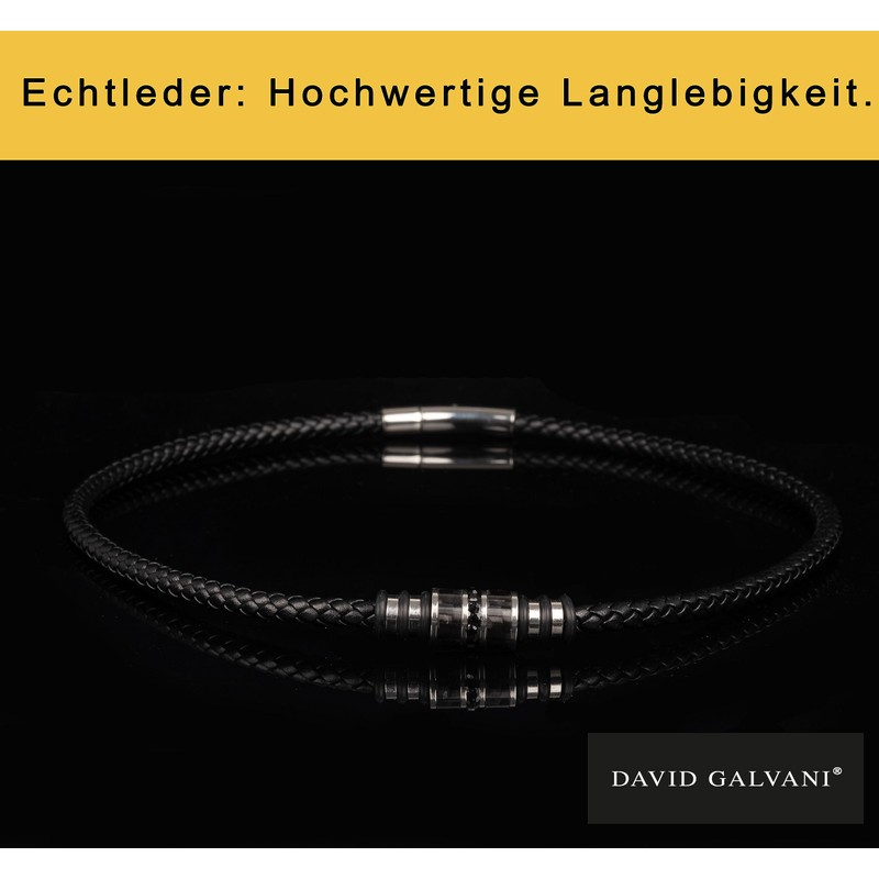 David Galvani Leather Necklace for Men with Pendant - Includes