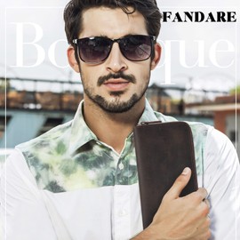 FANDARE Men's Wallet Credit Card Holder Leather Wallet Men's RFID Protection Wallet Money Clip Credit Card Holder Travel Wallet, dark brown