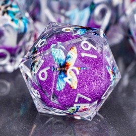 OGCOPHEN DND Dragonfly Dice 7PCS Polyhedral Sharp Edge Dice Set with Gift Case for Dungeons Dragons Role Playing Game, RPG Resin D and D Dice D6 D8 D10 D12 D20 D% (Silver Purple)