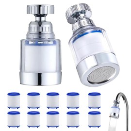 KASESSS Pack of 2 Water Filter Tap + 10 Pieces PP Cotton Filter Element, 360° Tap Filter, Water Filter for Tap, Filter for Tap, Water Filter Tap for Bathroom, Kitchen, Sink