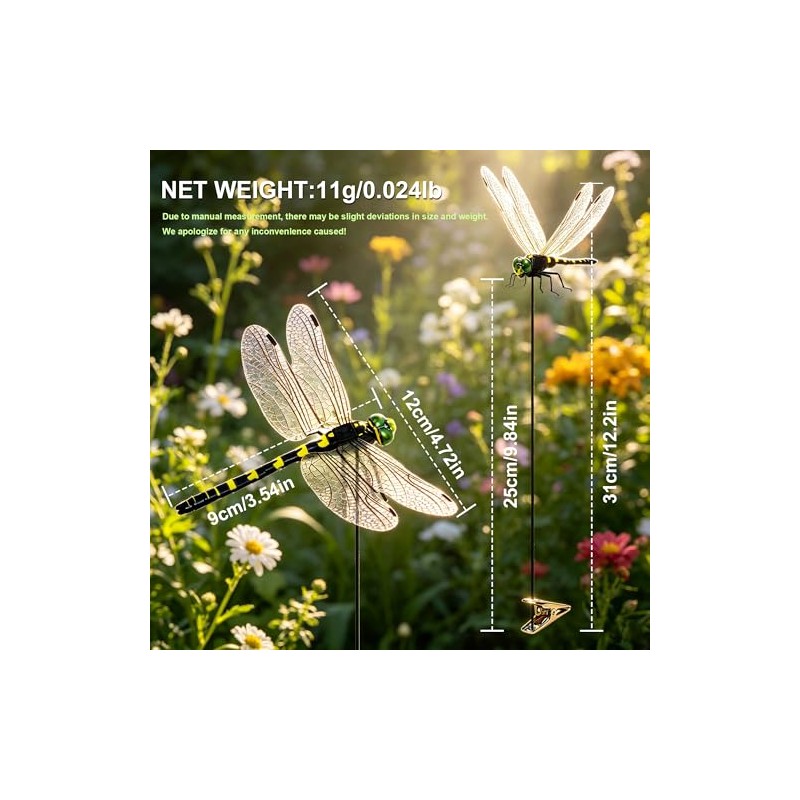 12 Pack 3D Dragonfly Clips - Realistic Garden Decorations