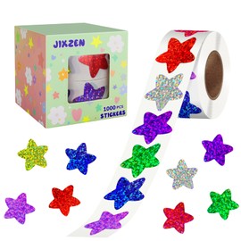 JIXZEN Self-Adhesive Star Stickers for Kids Reward, 2 Rolls 1000Pcs Holographic Sparkly Foil Multicolor Stickers for Teacher Supplies, Potty Training Reward, Colorful Decorations (8 Colors, 1.0 Inch)