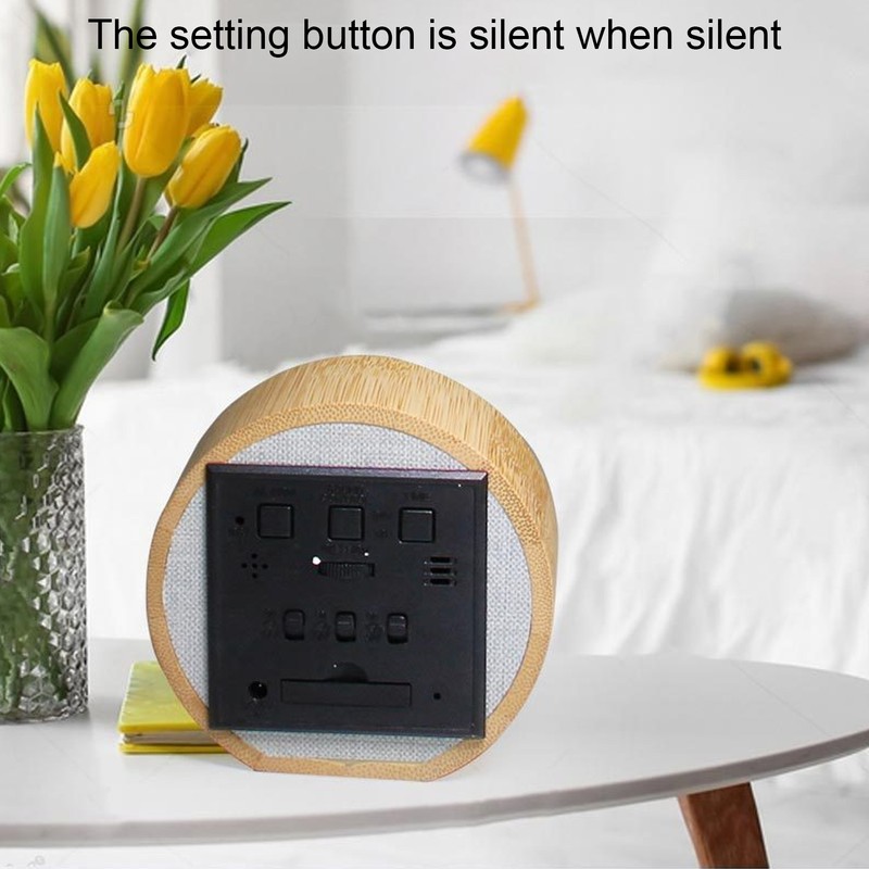 Digital Alarm Clock Round LED Voice Control Brightness Adjustable 12h
