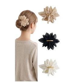 DONGFANGBバレッタ 3 色セット チュールレース調 大きめ花モチーフ ヘアクリップ おしゃれ 大人可愛い ヘアアクセサリー 髪飾り 髪留め 結婚式 通勤 普段使い