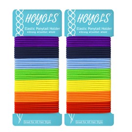 HOYOLS Hair Elastics Bands, No Metal Chakra Color Hair Ties Colored Ponytail Holder No Snag for Girls Women Thick Hair 2mm - 7 Colors 84 Count