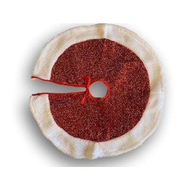 Miniature Christmas Tree Skirt with Plush Border - 18 Inches (Red Tinsel)