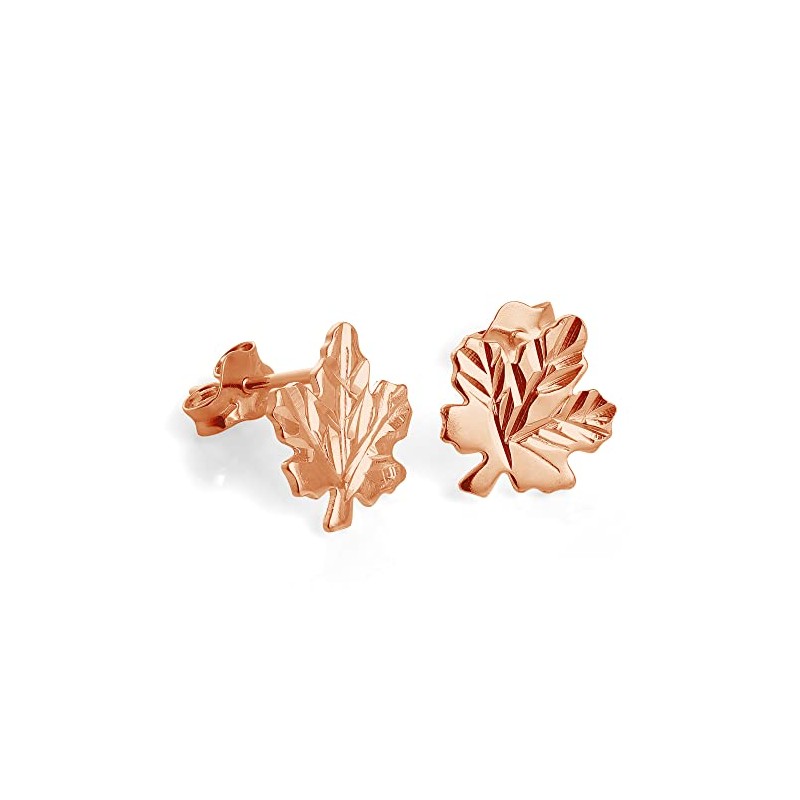 Rose Gold Plated Sterling Silver Maple Leaf Stud Earrings