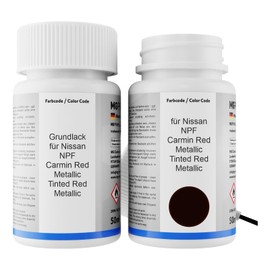 MG PRIME Autolack Lackstift Set für Nissan NPF Carmin Red Metallic/Tinted Red Metallic Grundlack Basislack Klarlack je 50ml