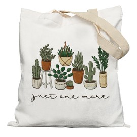 APJYM Plant Canvas Tote Bags for Women, Gifts for Plant Lovers, Plant Lover Gifts for Women, Gardener Plant Lover Gifts, Just One More Plant Tote Bag, Reusable Grocery Bags Shopping Bags