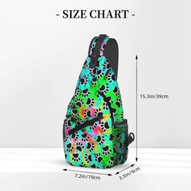 FHSUISN Tie Dye Print Sling Bag for Men and Women,Dog Paw Crossbody Bag Fashion, Casual Chest Bag for Travel