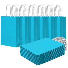 qiqee 24PCS Small Gift Bag with Handles Bulk 8.3x6 x3Inch Gift Bags Lake Blue Bags Multiple Uses (Small Size)