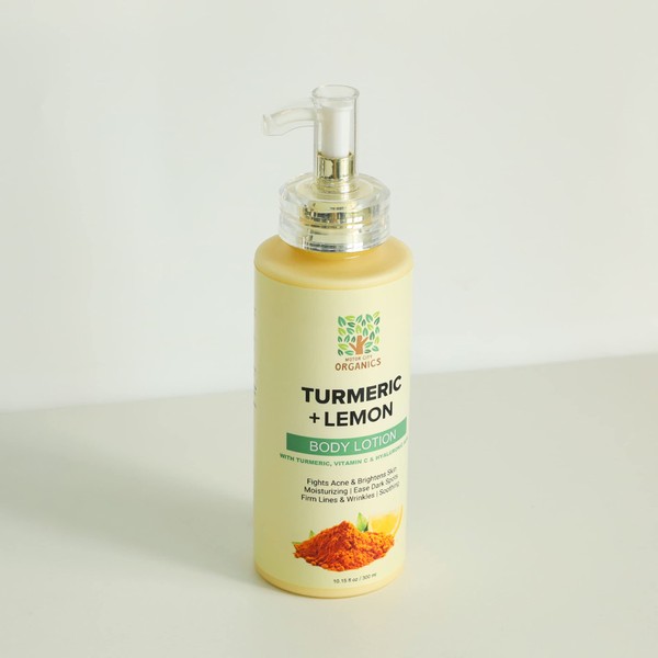 Motor City Organics' Turmeric Lemon Body Lotion - Natural Brightening & Firming Lotion. Non-Staining & Clean Scent. For All Skin Types | Made with Turmeric, Vitamin C and Hyaluronic Acid - 10.15 Oz