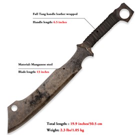 SV 0182 Handmade cast Manganese Steel 52HRC Machete Sharp, Full Tang, Outdoor Hiking, Hunting, Camping, Hiking, Survival, Leather Sheath, 19.9 inches