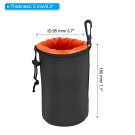 PATIKIL Camera Lens Bag, 1 Pcs 3.7" ID x 7.1" H Drawstring Lens Pouch with Thick Protective Neoprene, Lens Case for DSLR Camera Lens, Water Coffee Cups Black, Orange
