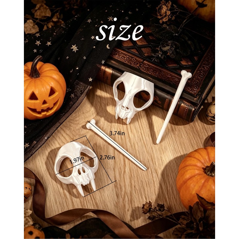 2 Sets Cat Skull Shape Hair Clip with Bone Pin,