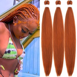 Burnt Orange Braiding Hair Pre stretched Box Braiding Hair Extensions for Knotless Braids 3 Packs