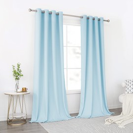 KEQIAOSUOCAI Light Blue Bedroom Curtains Blackout Draperies - Noise Reducing Thermal Insulated Window Decorative Blackout Drapes for Kids Living Room (1 Pair, 52 x 95 Inch in Sky Blue)
