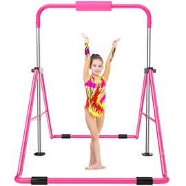 Safly Fun Gymnastics Bar for Kids 3-9, Foldable & Adjustable 35"-51", Supports 140Lbs with Pad, Easy to Assemble, Gymnastics Equipment for Indoor/Outdoor Training