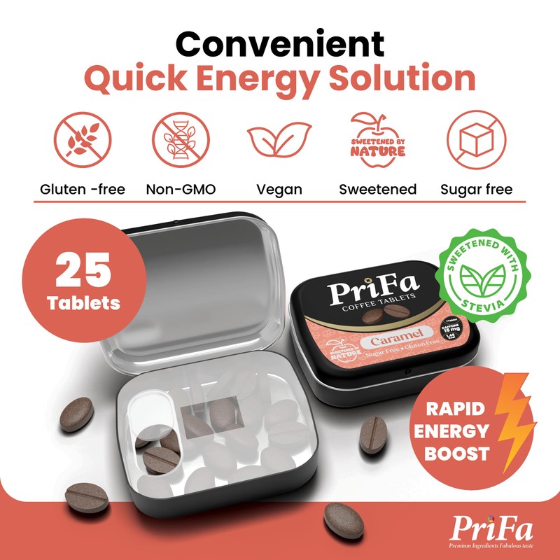 PriFa Caramel Coffee Tablets – Sweetened with Stevia, Rich &