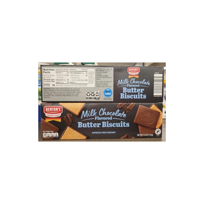 Bentons Milk Chocolate Flavored Butter Biscuits 4.4oz 125g (Two Boxes)