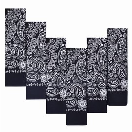 6-Pack Black Bandana Gift Set - 100% Cotton, 22x22 In, Paisley - Large Cowboy Head Bandanna Scarf - Holiday Gifts for Men Women and All