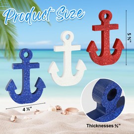 COCHIE Wooden Anchor Nautical Decor Set of 3, Double-Sided Shiny Summer Tiered Tray Decorations, Wood Cruise Anchors Sign for Tabletop, Home, Desk, Shelf, Party Decoration