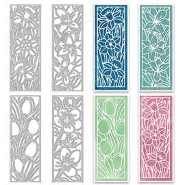 ORIGACH 4 Pcs Flower Frame Metal Cutting Dies Including Peach Blossom Tulip Lily Daffodil, Floral Background Die Cuts Stencils Template for DIY Bookmark Scrapbooking Decorative Paper Card Making