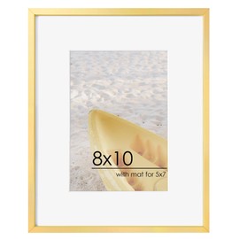 Metal Picture Frame 8x10 Modern Aluminum Photo Frames with Mat, Lightweight Gold Wall Poster Frame for Home Office Decor, Wall or Tabletop Display, High-Definition Plexiglass