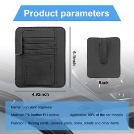 Car Sun Visor Organizer, Small Auto Visor Organizer and Storage, Registration and Document Holder, Vehicle Accessories for Sunglasses, Document, Card, Pen, Driver License (Black)