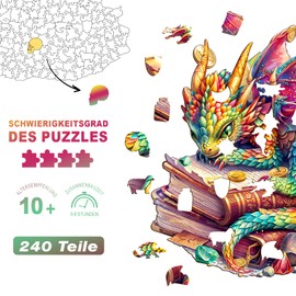 Individz Wooden Puzzle for Adults Children, Unique Animal-Shaped Jewel Dragon Wooden Puzzle, Creative Birthday Gift for Adults (L-34 x 32 cm, 240 Pieces)