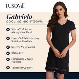 Lusome Nightgown for Hot Flash Relief, Cooling Sleep Pajamas for Women, Sleep Dress for Night Sweats and Hot Sleepers - Noir, S