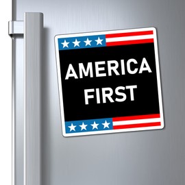 America First 2024 Magnet 4 in Square Black America First Car Magnet Bumper Sticker USA Made