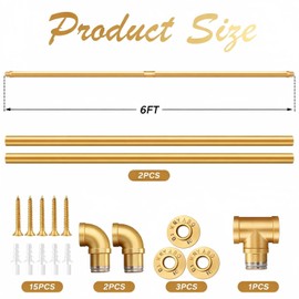 Zonon 6 ft Bar Foot Rail Kit Bar Rest Brackets Undercounter Mount Hardware and Tubing Complete Kit Foot Railing Stainless Steel Brass Finish for Kitchen Island Indoor Outdoor Stairs Loft Porch(Gold)
