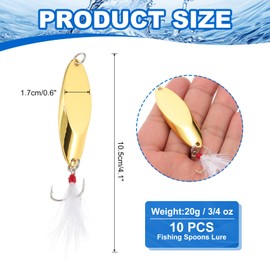PATIKIL Fishing Spoons, 10 Pcs 3/4 oz Fishing Lures Casting Spoon Treble Hooks Jigs Hard Metal Spinner Baits for Freshwater Saltwater Salmon, Gold Tone