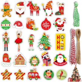 EDECOR 150 Etiquetas Navideñas para Regalos con Cuerda, Café Kraft Adecuado para la Decoración de Regalos de Navidad