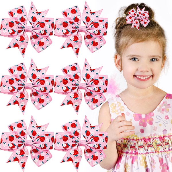 8pcs Strawberry Hair Bows for Girls Hair Clips Grosgrain Ribbon