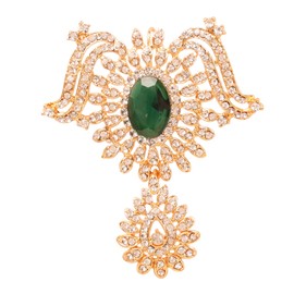 Touchstone Indian Bollywood Impressive Style Fine Filigree Faux Emerald White Rhinestone Designer Bridal Jewelry Hair Accessory Jurapin In Gold Tone For Women.